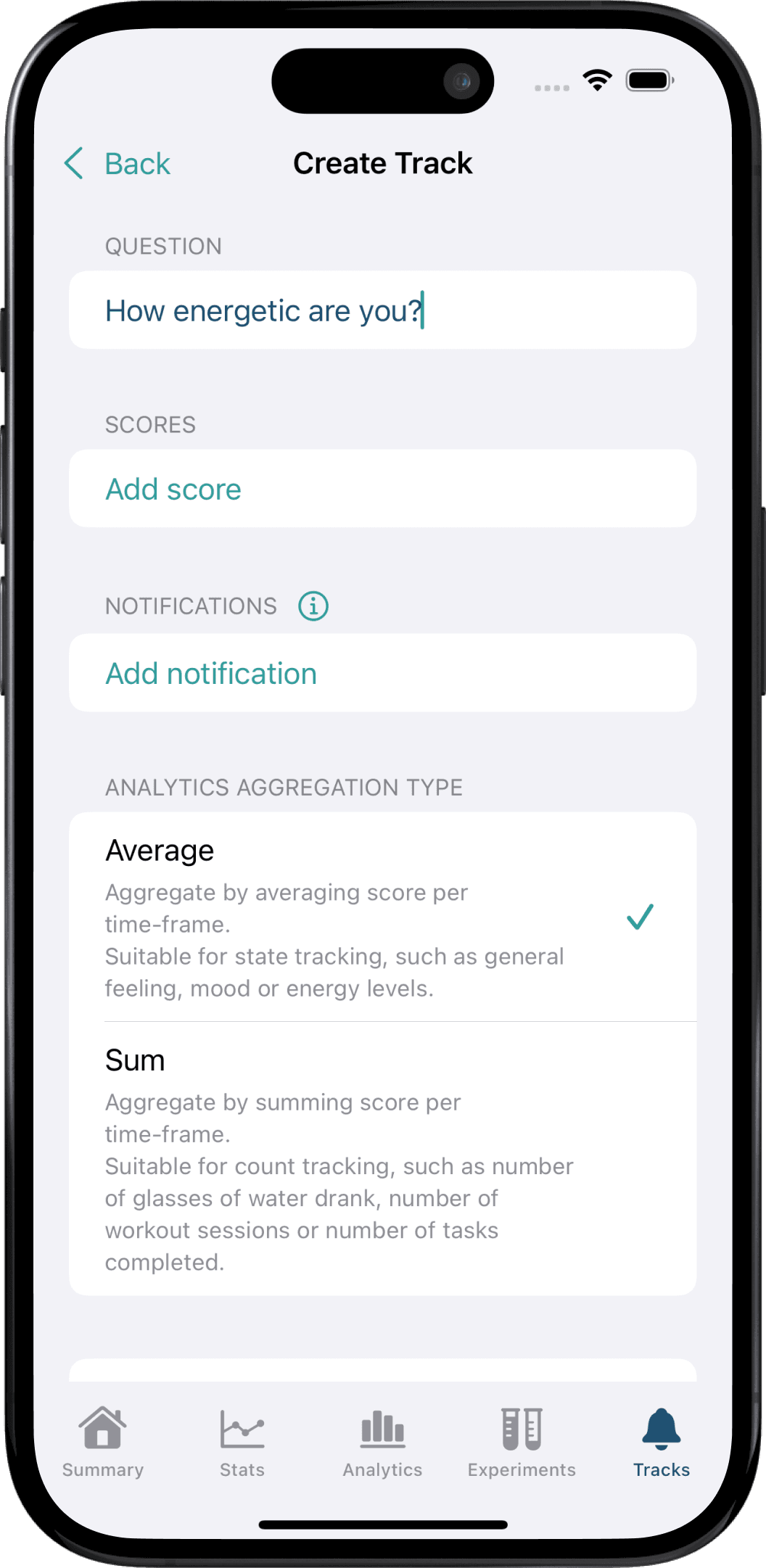 Set up tracking question